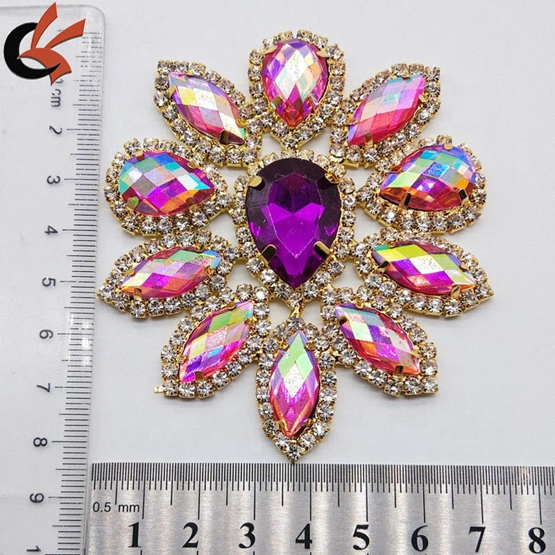 Factory Customized Gold Base AB Resin Rhinestone Applique