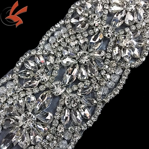 Sew on Wedding Bridal Belt Sash Crystal Rhinestone Applique for Evening Dress
