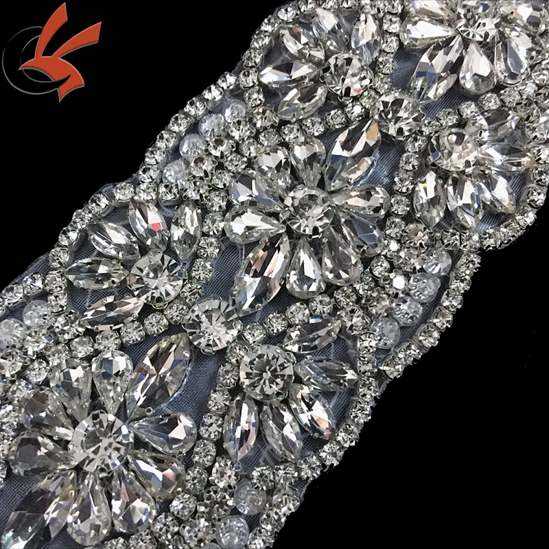Sew on Wedding Bridal Belt Sash Crystal Rhinestone Applique for Evening Dress