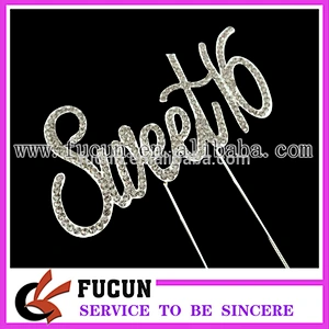 China wholesale crystal rhinestone happy Sweet 16 birthday cake topper party decorations