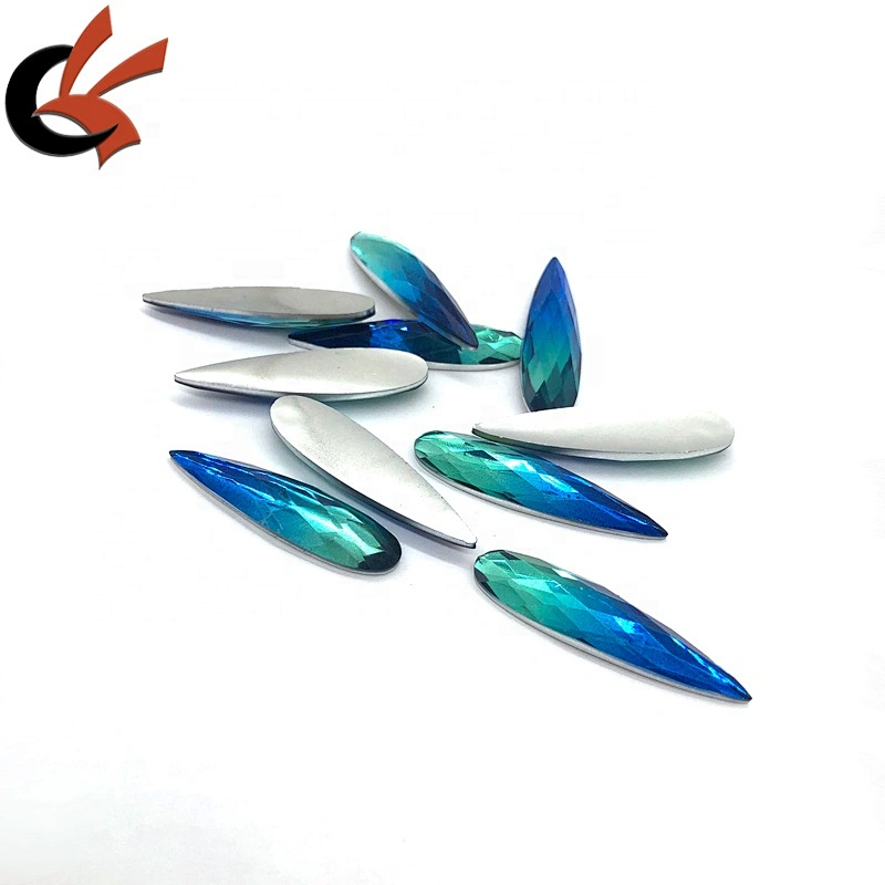 Ombre Royal and Turquoise Gradient 9x36mm teardrop shape resin rhinestones for garment decoration