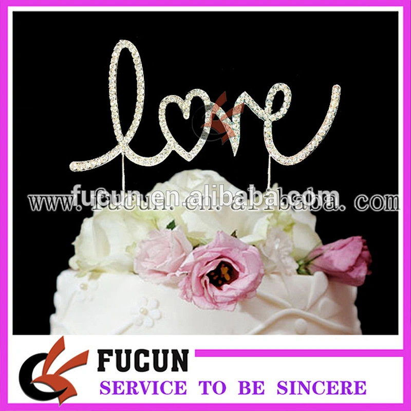 New arrival 2016 wedding cake decoration LOVE diamante rhinestone cake topper