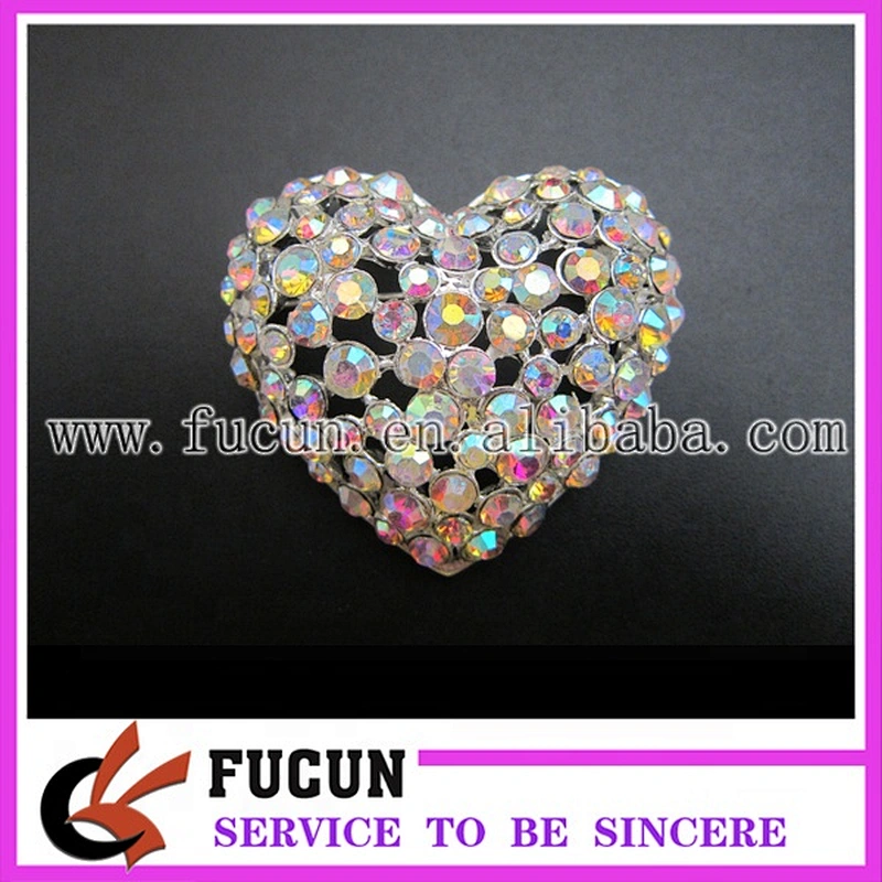 Wedding Bridal Bouquet Full Rhinestone Heart Brooch Pin