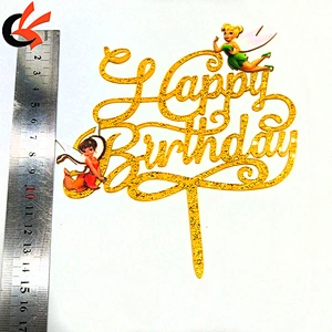 New Arrival Cloth Gold Laser Cut Acrylic Happy Birthday Cake Topper