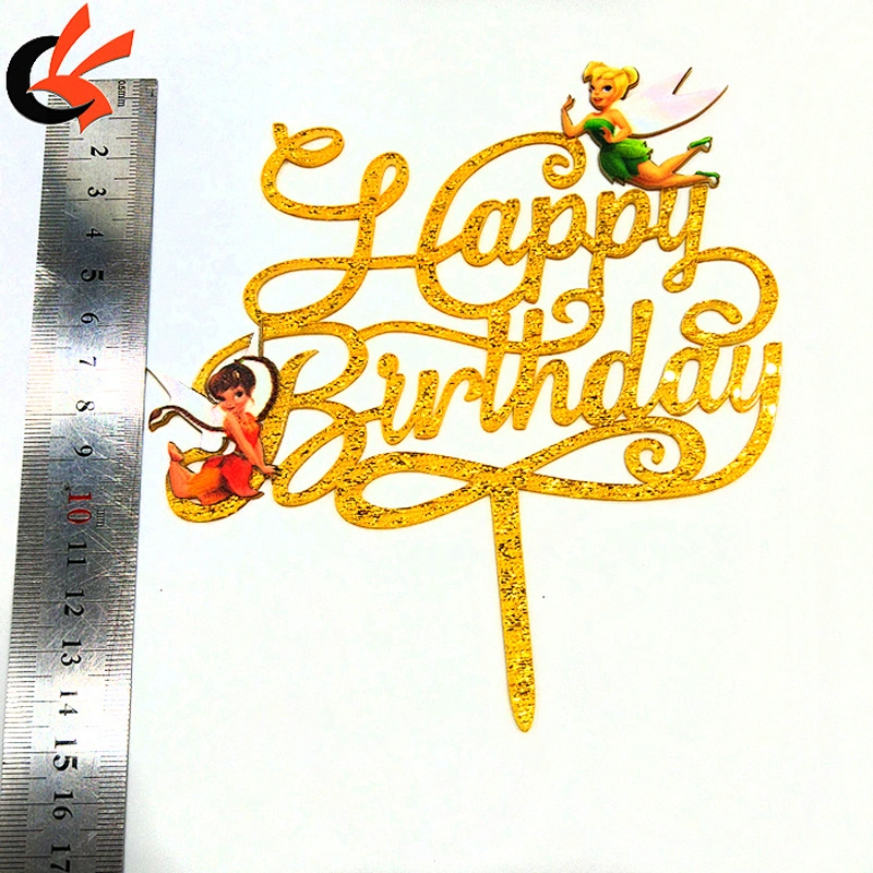 New Arrival Cloth Gold Laser Cut Acrylic Happy Birthday Cake Topper