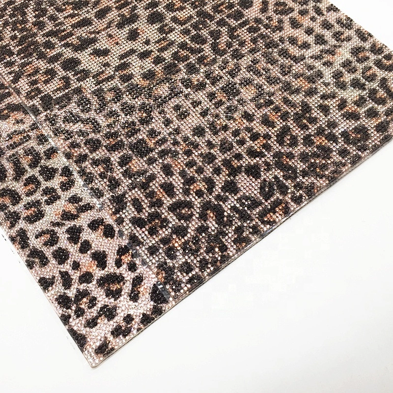 New arrive products hot fix sexy leopard print sheet rhinestone motif mesh for handbag and shoe