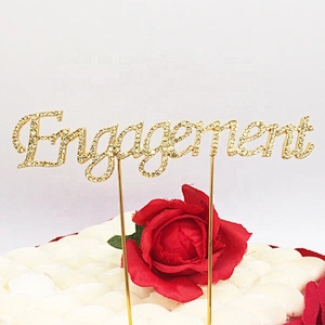 Golden Engagement Valentine's Day Occasion Wedding Rhinestone Cake Topper
