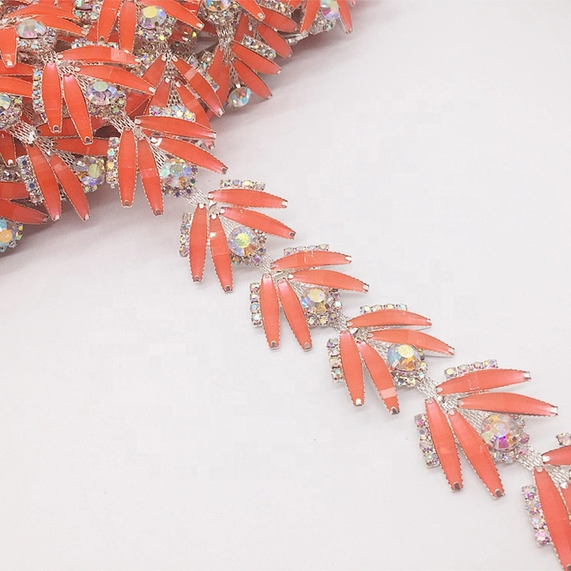 Wholesale Design Rhinestone Braid Trim Crystal Rhinestone Orange Crystal Trimming