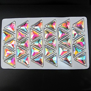 16*16mm Sew On Crystal Glass Triangle Shape Three Holes Gemstone Jewelry Making Glass Stone