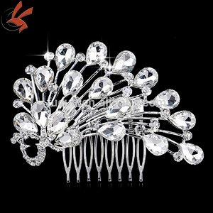 NEW Bridal Wedding Jewelry Crystal Rhinestone glass peacock Hair Comb Silver