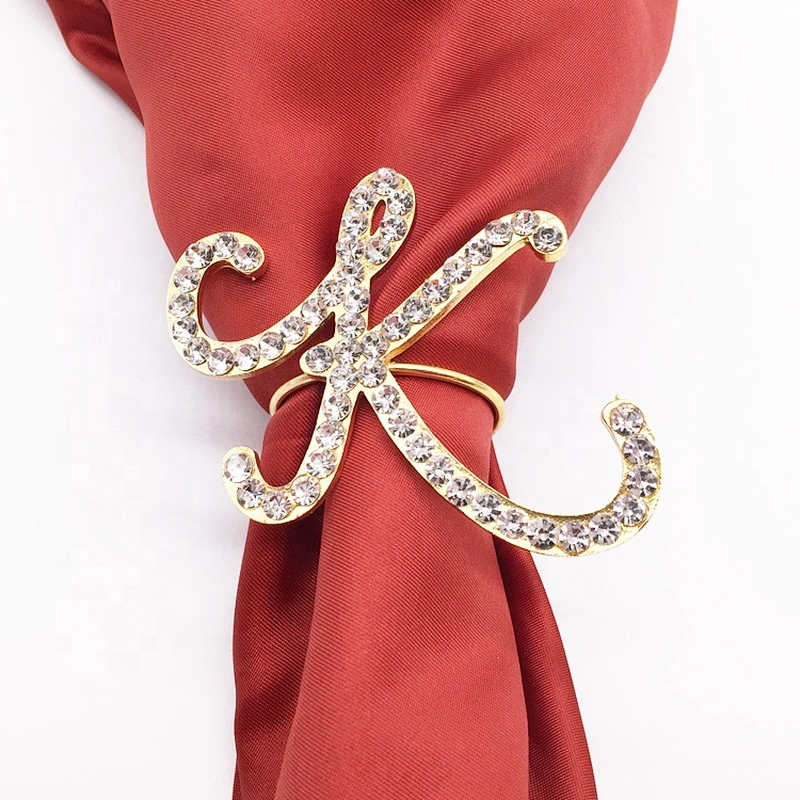 Custom crystal metal gold initial napkin ring rhinestone letter napkin ring for wedding decoration