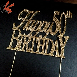 Large Sparkling gold Rhinestone 50th Happy Birthday Cake Topper