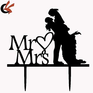 China wholesale wedding couple Mr and Mrs black acrylic cake topper