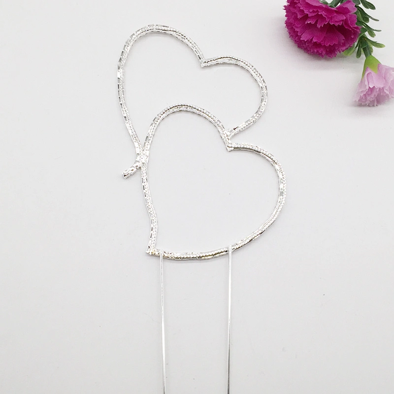 Delicate Two Double Hearts Decoration Wedding Engagement Rhinestone Crystal Cake Toppers