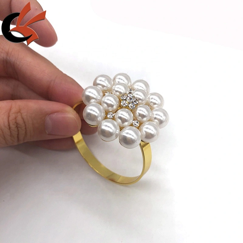 Crystal Metal gold Pearl rhinestone napkin rings for wedding table decoration