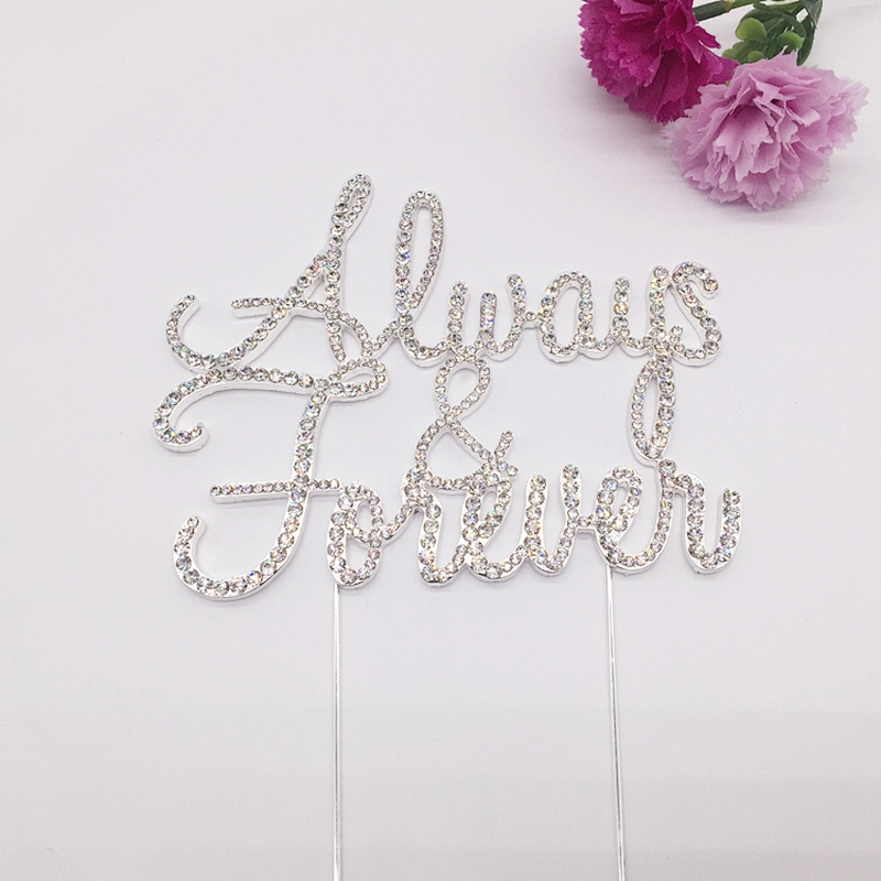 Always & Forever wedding table cake centerpiece rhinestone cake topper pick