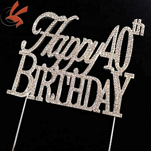 Party Cake Decoration Silver Rhinestone Happy Birthday 40th Cake Topper