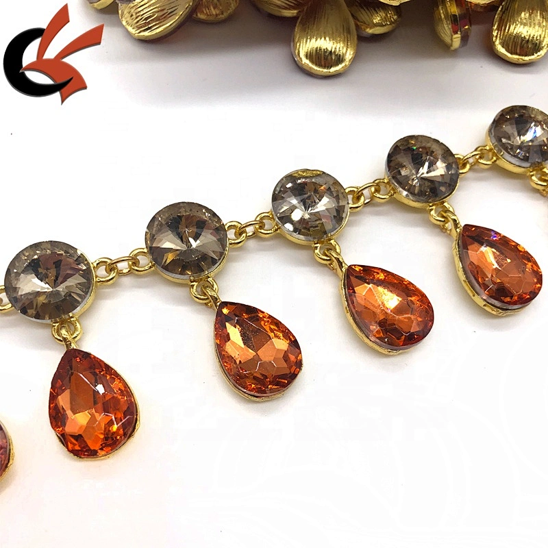 Factory Making Wholesale Glass crystal Metal chain trimming for Carnival