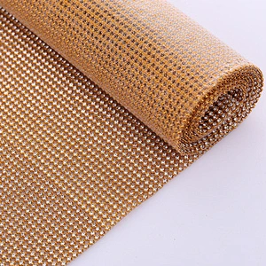 wholesale gold base  hot fix aluminum crystal rhinestone  mesh with glue for garment