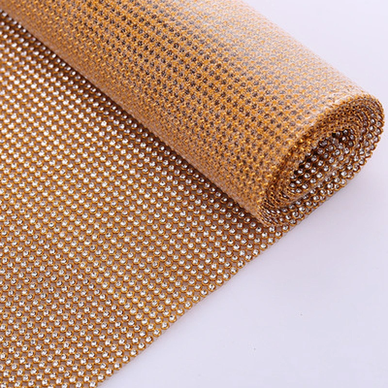 wholesale gold base  hot fix aluminum crystal rhinestone  mesh with glue for garment