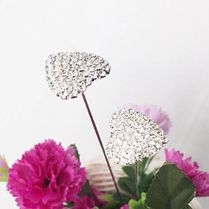 20cm stem single heart crystal flower brooch pin bouquet rhinestone stick for decoration