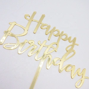 Mirror Gold Happy birthday Acrylic Cake Topper for Birthday Cake Decoration