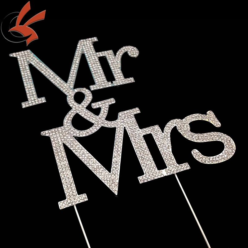 Large Mr & Mrs Rhinestone Diamante Crystal Wedding Engagement Cake Topper Decorations
