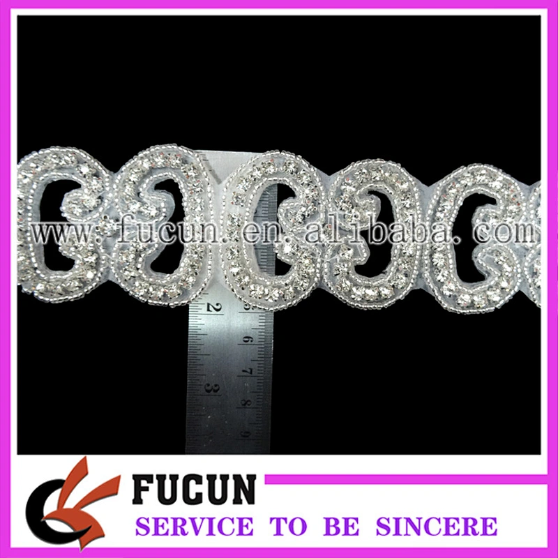 wholesale bridal beaded appliques for headband,silver rhinestone applique for sash