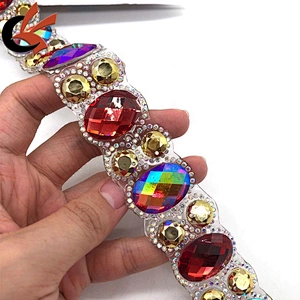 Hot red/red AB gold heat transfer rhinestone trims tape