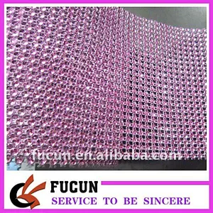 24 rows Rose pink plastic mesh trimming without rhinestones