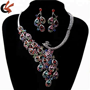 China style Red rhinestone gold plating peacock Jewelry Set Necklace Earrings Set