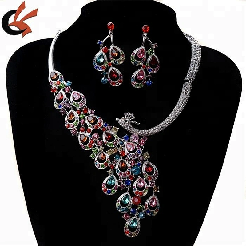 China style Red rhinestone gold plating peacock Jewelry Set Necklace Earrings Set