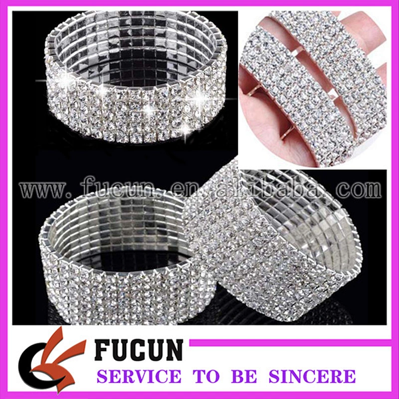 Sparkly silver alloy clear rhinestone elastic bracelet for wedding