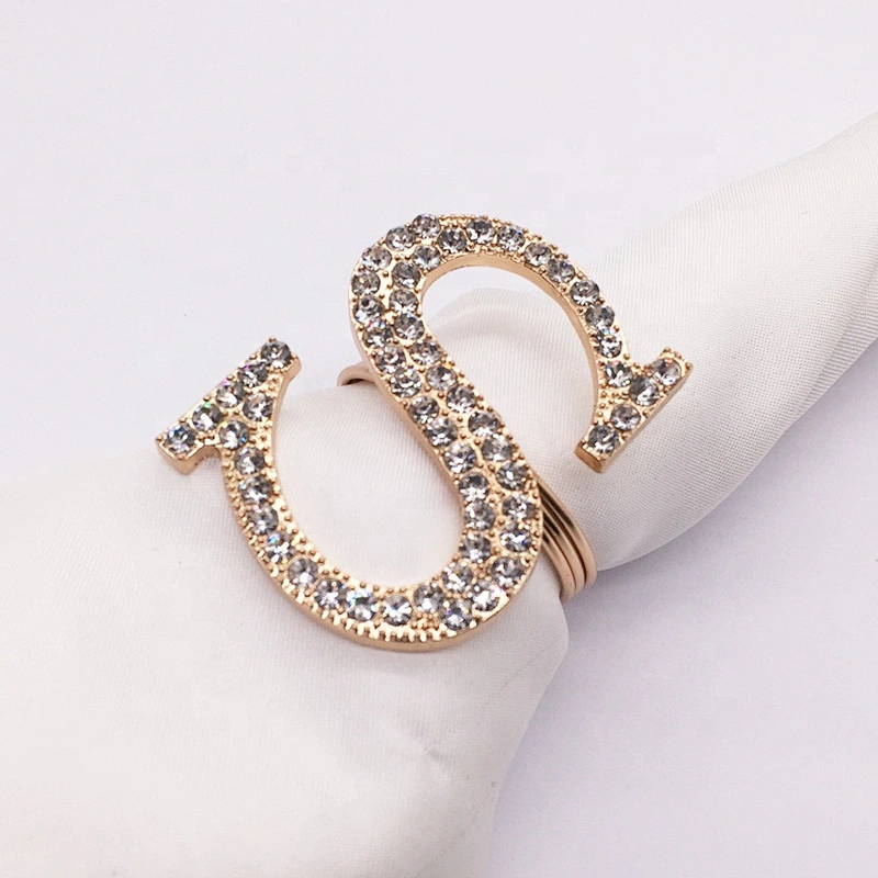 high quality make rhinestone crystal letter women napkin rings for table decoration and accessories