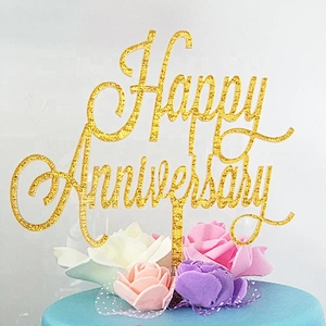 Wedding and Party Cake Decoration Valentine's Day golden happy anniversary cake topper acrylic