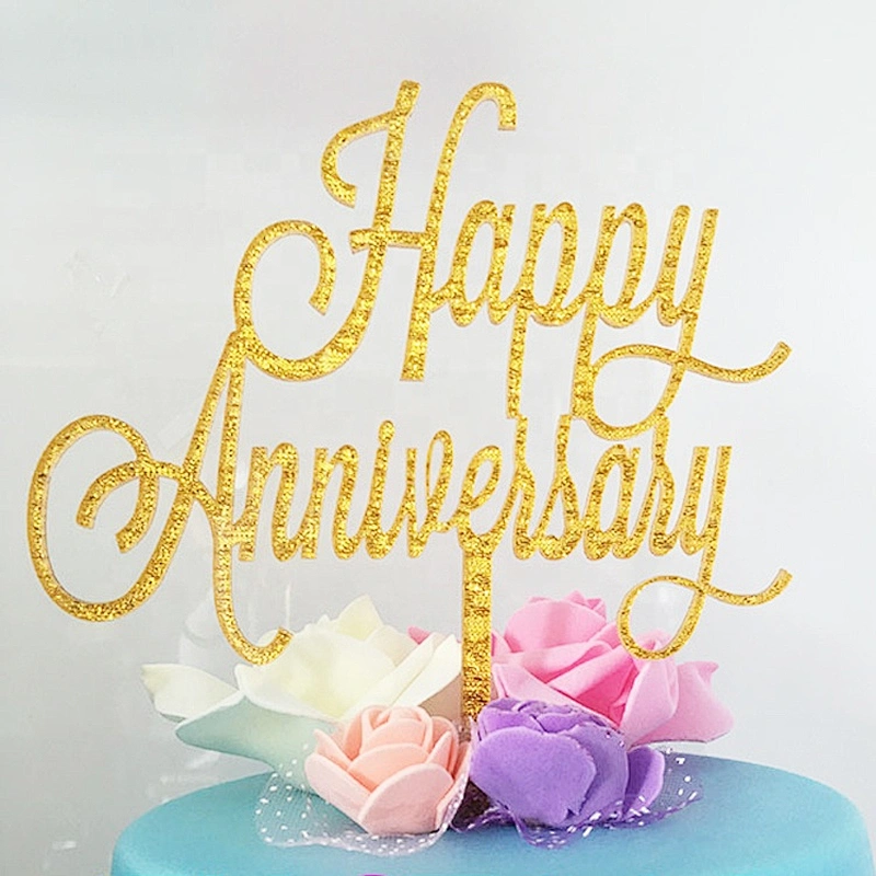 Wedding and Party Cake Decoration Valentine's Day golden happy anniversary cake topper acrylic