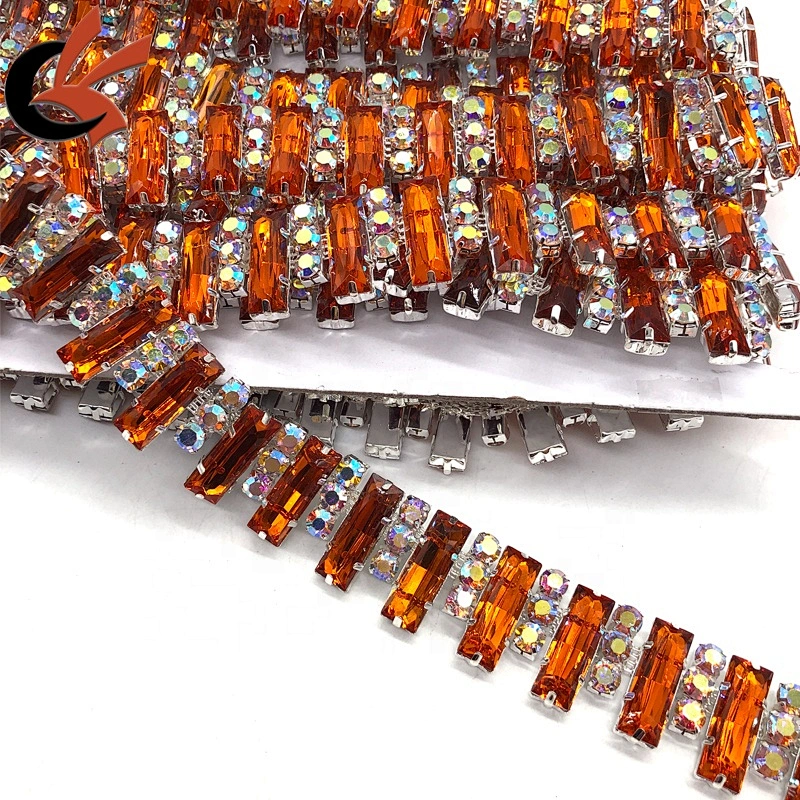 Costume Applique Orange crystal rhinestone golden Trimming chain