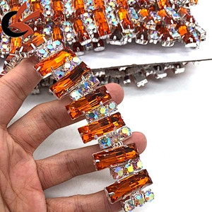 Costume Applique Orange crystal rhinestone golden Trimming chain