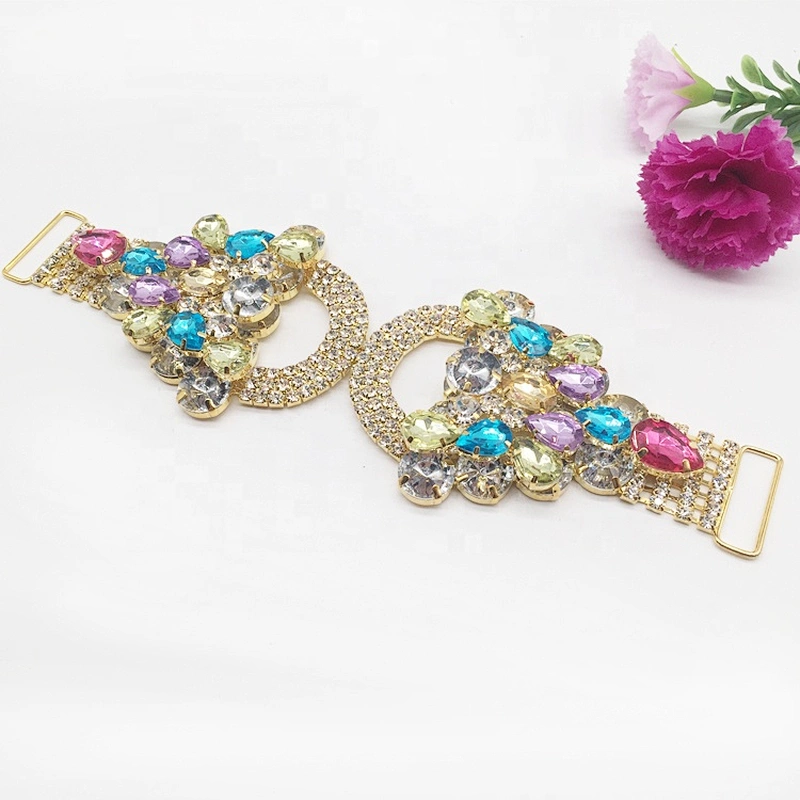 New Customized Top Quality Colored Jewelry Crystal Rhinestone Two Layered Glass Stone Bikini Connector