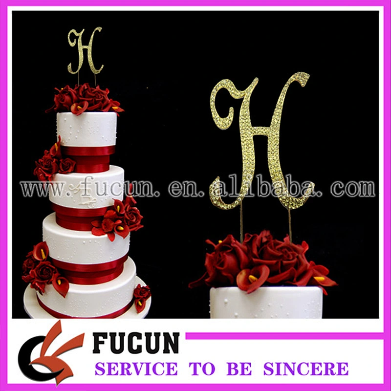 Factory Direct Sale High Quality Rhinestone Covered Letter Wedding Decorative Cake Toppers