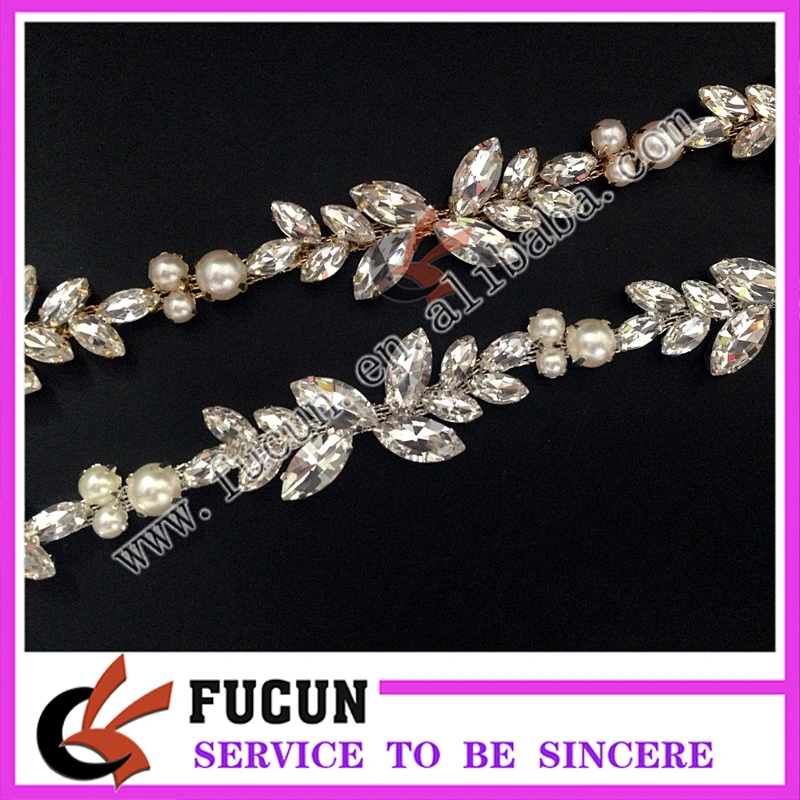 sew on wedding decoration Crystal Rhinestone pearl Chain Bridal Trim