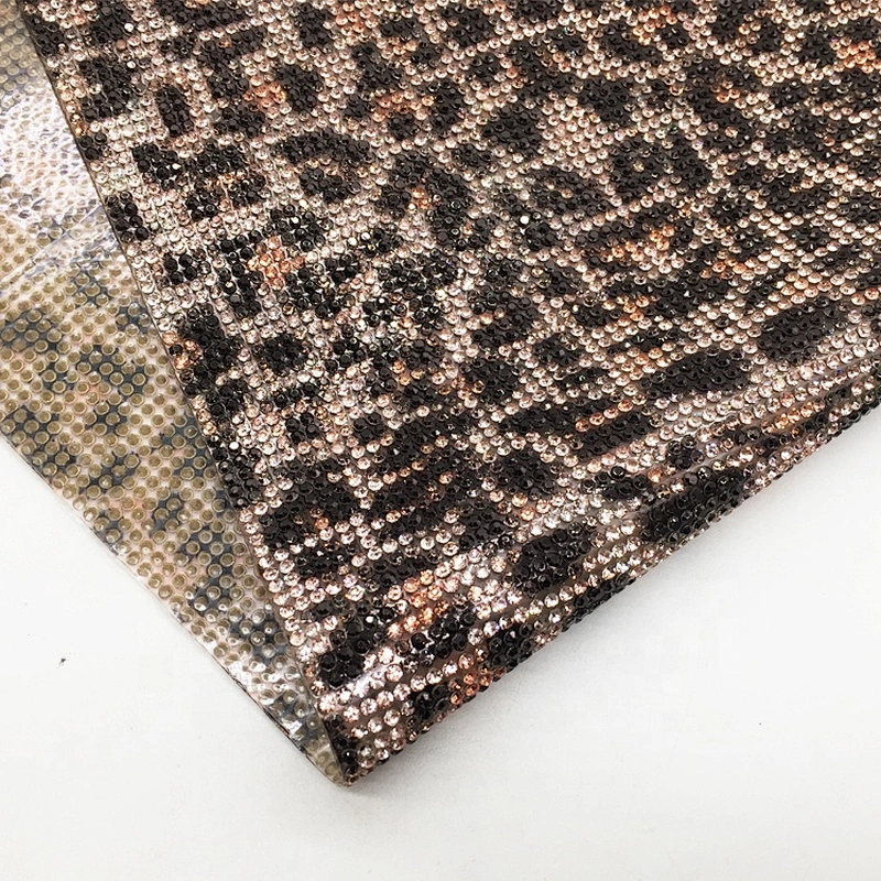 New arrive products hot fix sexy leopard print sheet rhinestone motif mesh for handbag and shoe