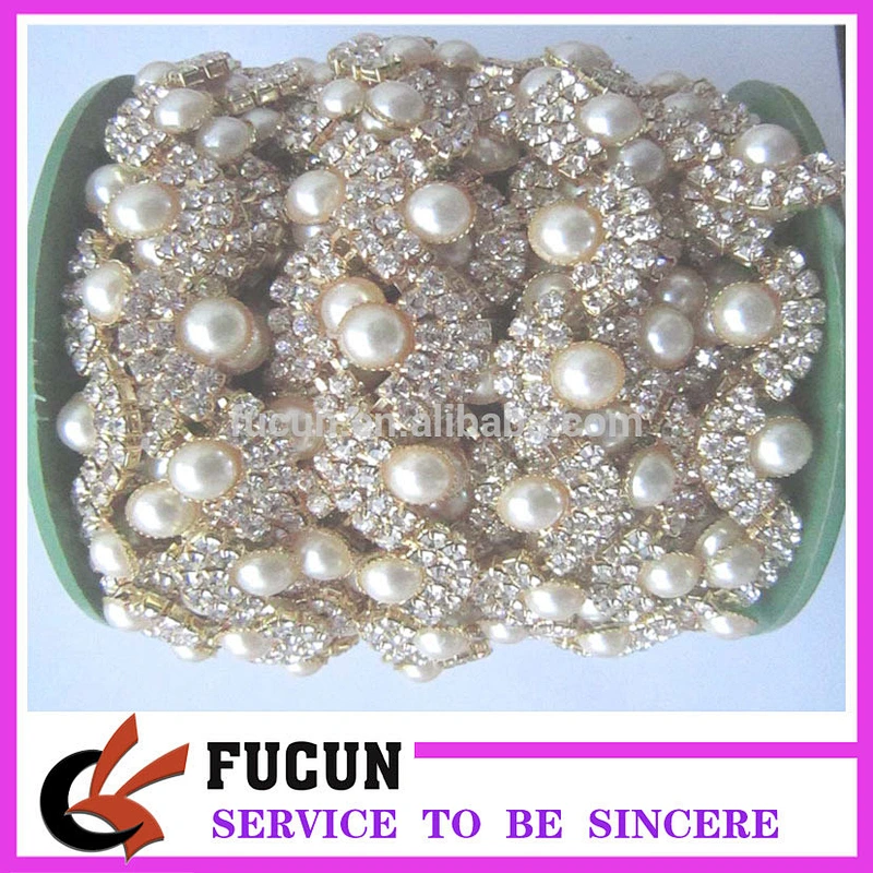 rhinestone flower trimming chain banding decorations for wedding dresses wholesale