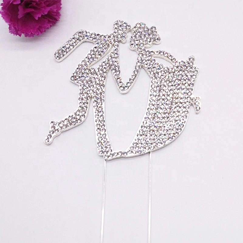 New Design gold metal crystal rhinestone cake topper for wedding cake decoration