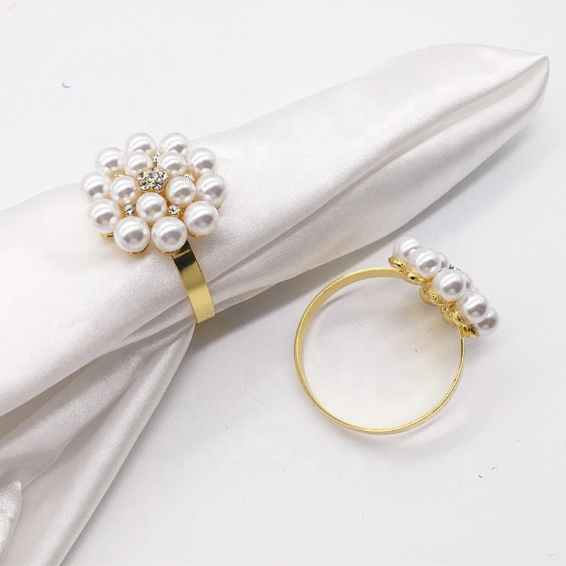 Decorative bulk wholesale wedding tableware rhinestone pearl beads napkin rings for sell
