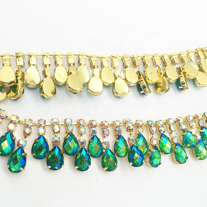 10 yards gold base resin waterdrop crystal beads chain trims for garment decors