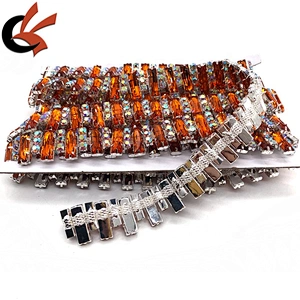 Costume Applique Orange crystal rhinestone golden Trimming chain