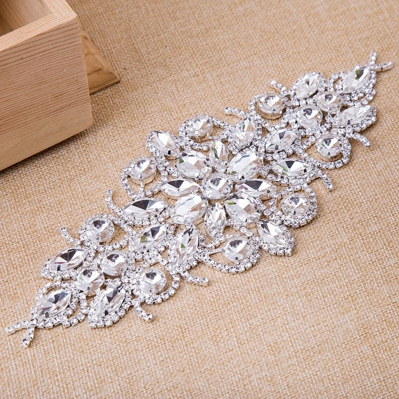 Luxury Unique Bridal Sew On Dress embellishments Clear Crystal Rhinestone applique