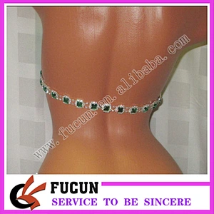 wholesale stunning 2 pc set D shape AB clear rhinestone back connector for bikini