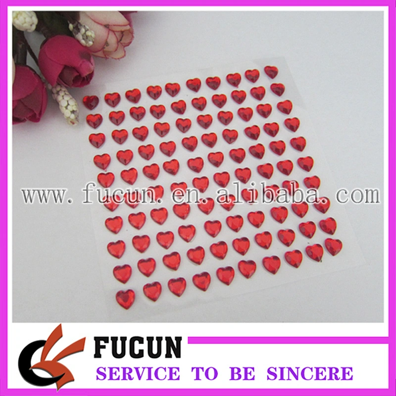 New self rhinestone adhesive sticker red heart shape sticker